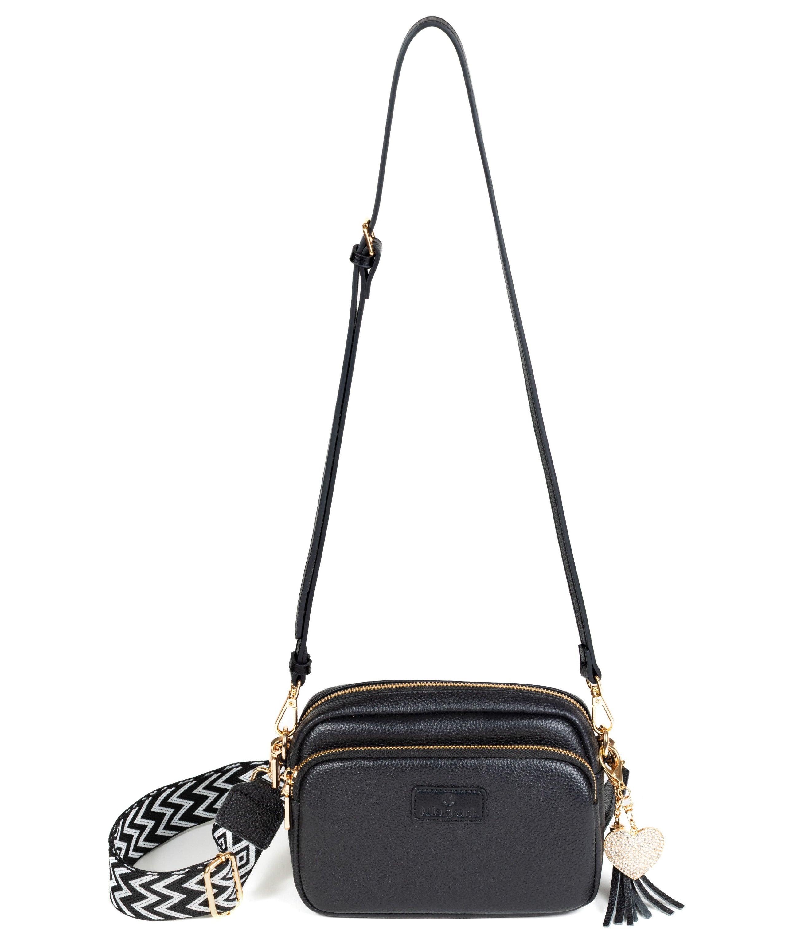 Julia Grant Genuine Leather Convertible Crossbody Bag - Classic Black