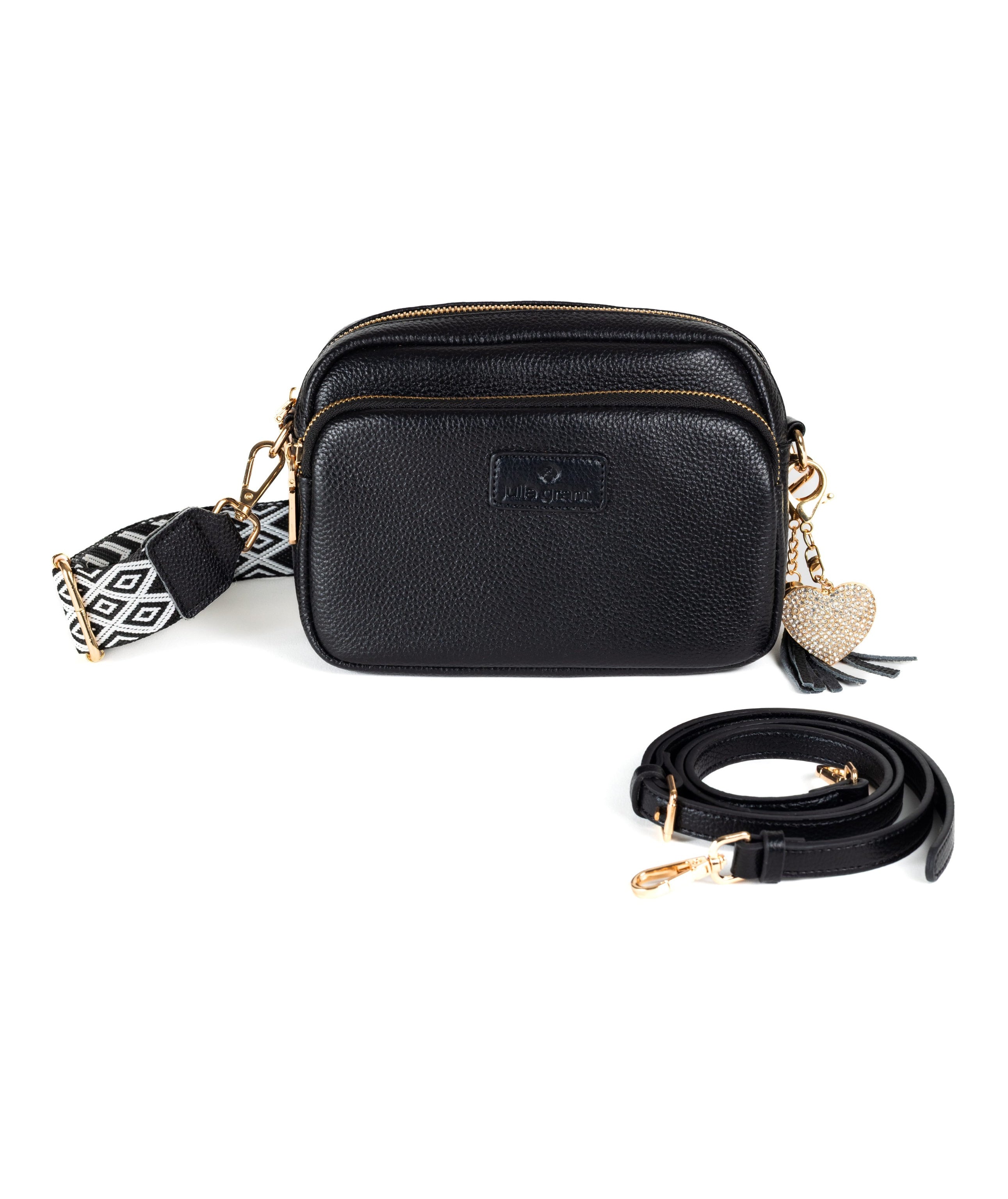 Julia Grant Genuine Leather Convertible Crossbody Bag - Classic Black