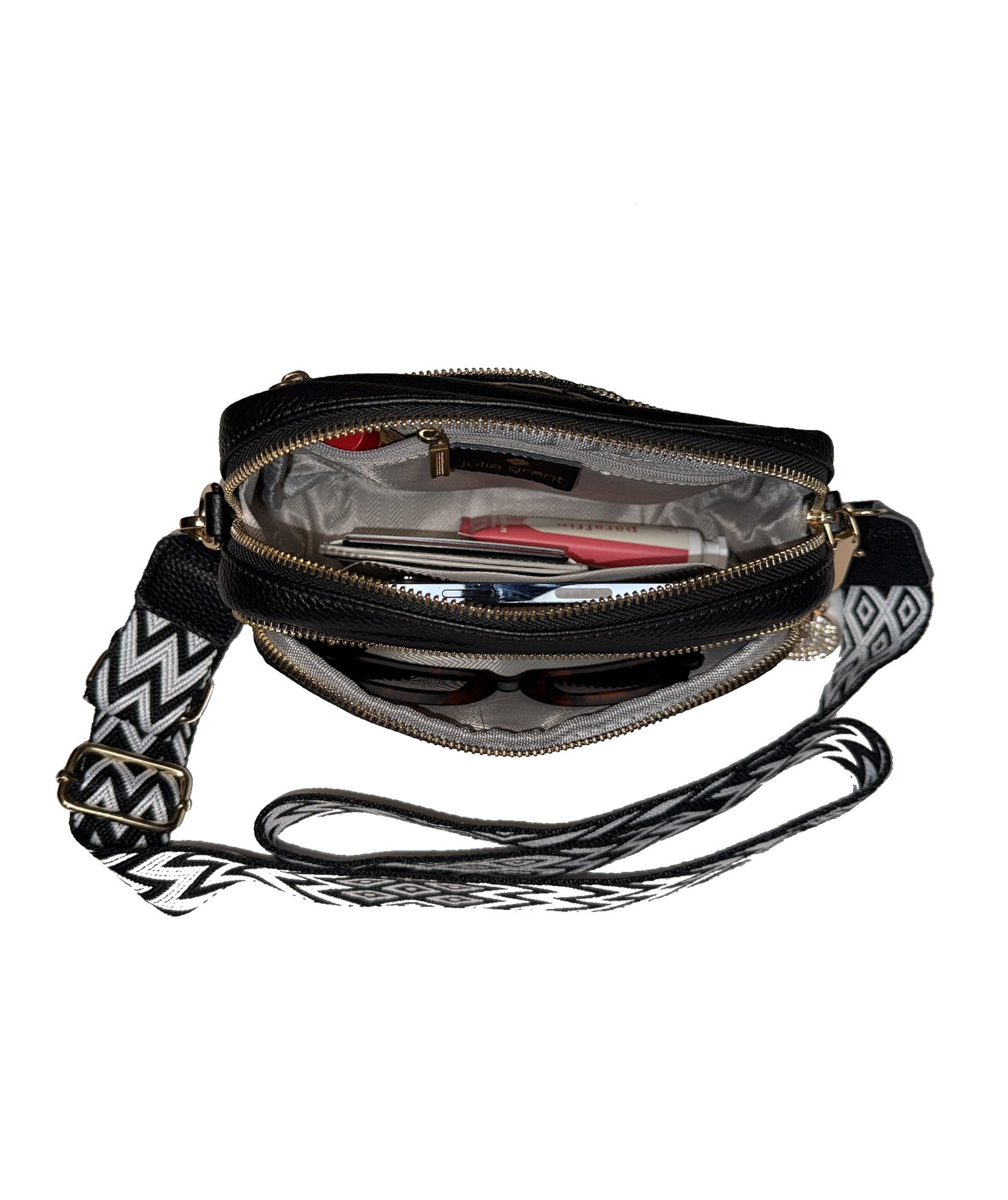 Julia Grant Genuine Leather Convertible Crossbody Bag - Classic Black