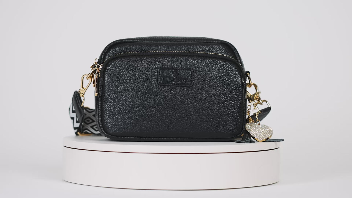 
                  
                    Load and play video in Gallery viewer, Julia Grant Genuine Leather Convertible Crossbody Bag - Classic Black
                  
                